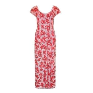 Vintage Exquisite Floral Red and Pink Sequin Gown Size 4